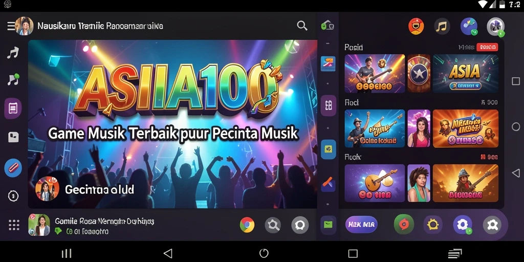 Tampilan gameplay ASIA100 dengan fitur musik interaktif.