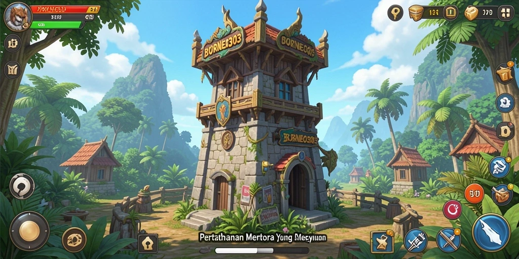 Screenshot gameplay BORNEO303 menampilkan aksi menaklukkan musuh dengan menara.