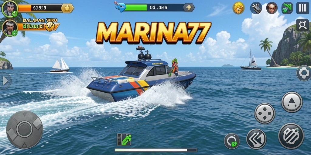 Tampilan gameplay MARINA77 yang menegangkan saat balapan di laut.