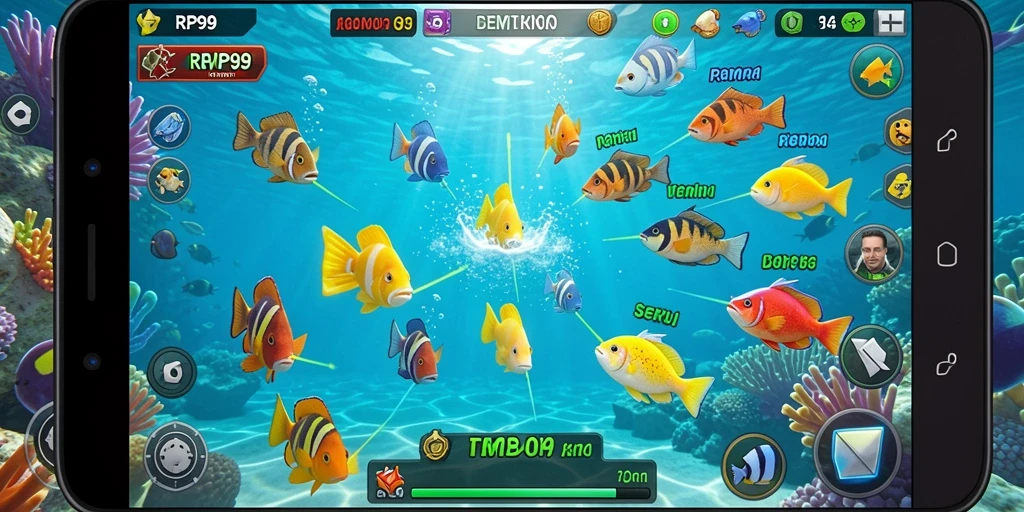 Tampilan gameplay seru dalam RP99 saat menembak ikan.