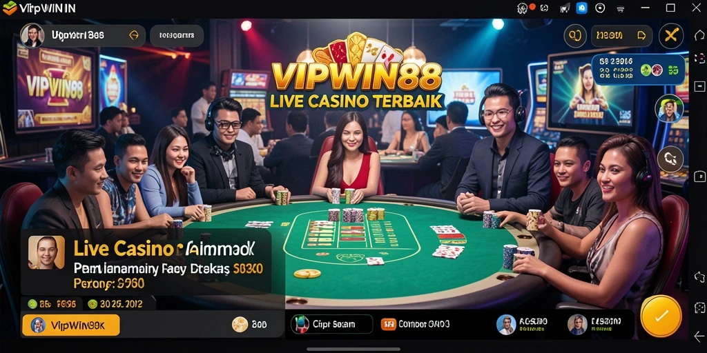 Screenshot gameplay Live Casino VIPWIN88 menunjukkan dealer profesional dan lingkungan yang menarik.